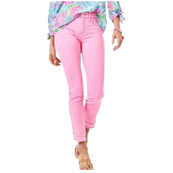 Lilly Pulitzer Denim - Lilly Pulitzer Jeans Women 8 Pink South Ocean High Rise Calla Fringe Hem Preppy